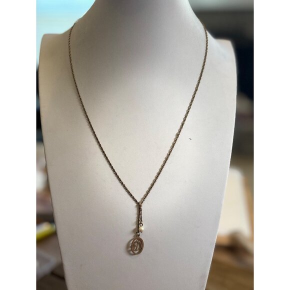Vintage Avon Gold Pendant Necklace With Initial D & Pearl Charm - Picture 3 of 9